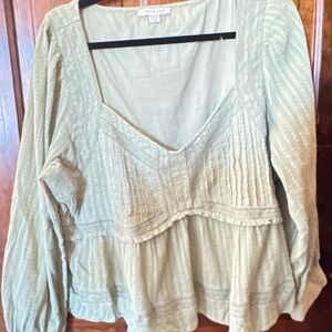 American Eagle Outfitters Sage Green Textured Blouse